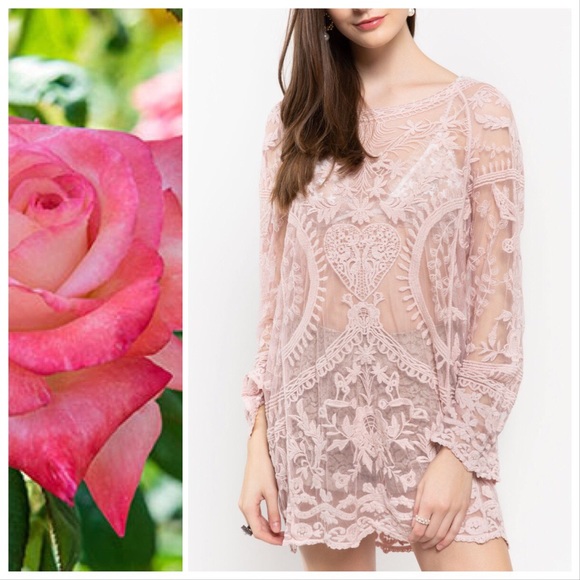 Sweetheart Dusty Pink Lace Layering Tunic - Picture 4 of 6